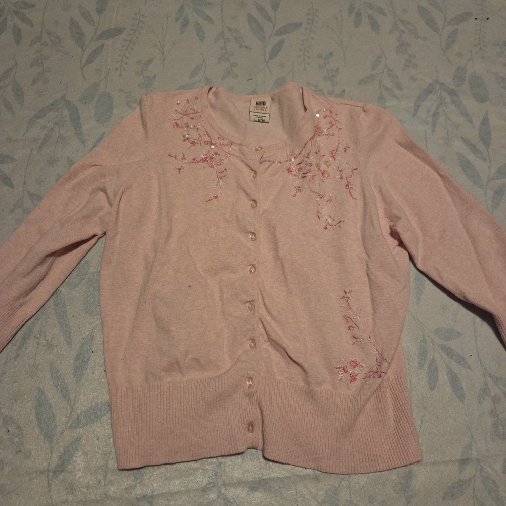 Women's Pink Embroidered Cardigan Sweater
